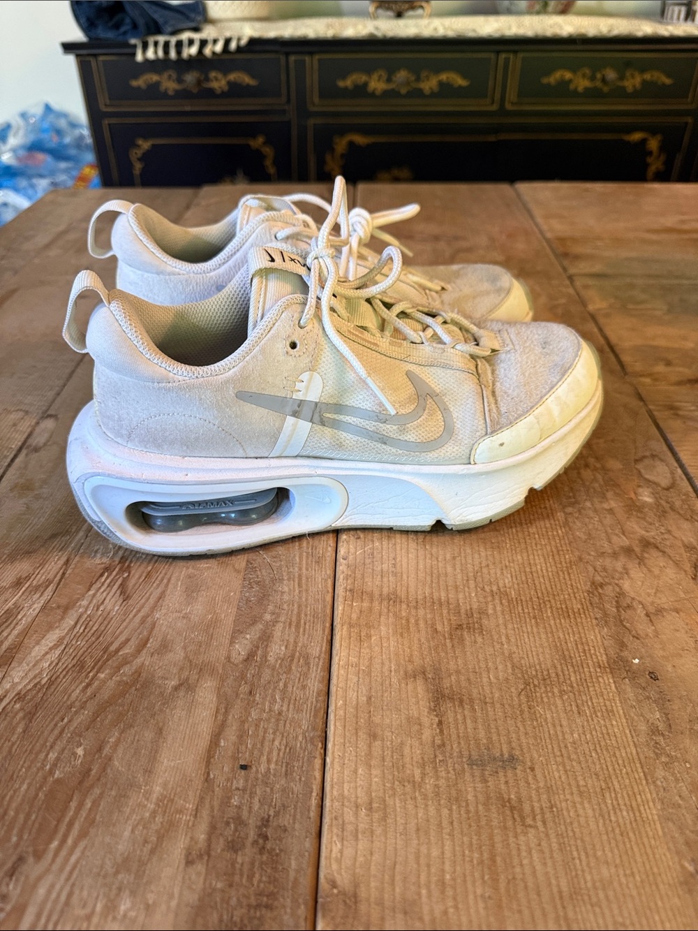 Nike Beige and Light Gray Women's Air-Cushioned Sneakers